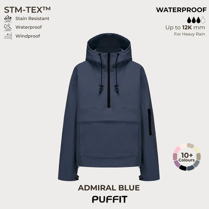 STM-TEX Waterproof Oversized Hoodie Coat – Warm Half-Zip Rain & Windproof Jacket with Adjustable Waist, Hood & Cuffs