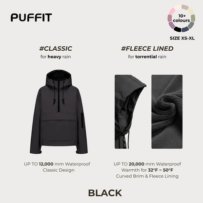 STM-TEX Waterproof Oversized Hoodie Coat – Warm Half-Zip Rain & Windproof Jacket with Adjustable Waist, Hood & Cuffs