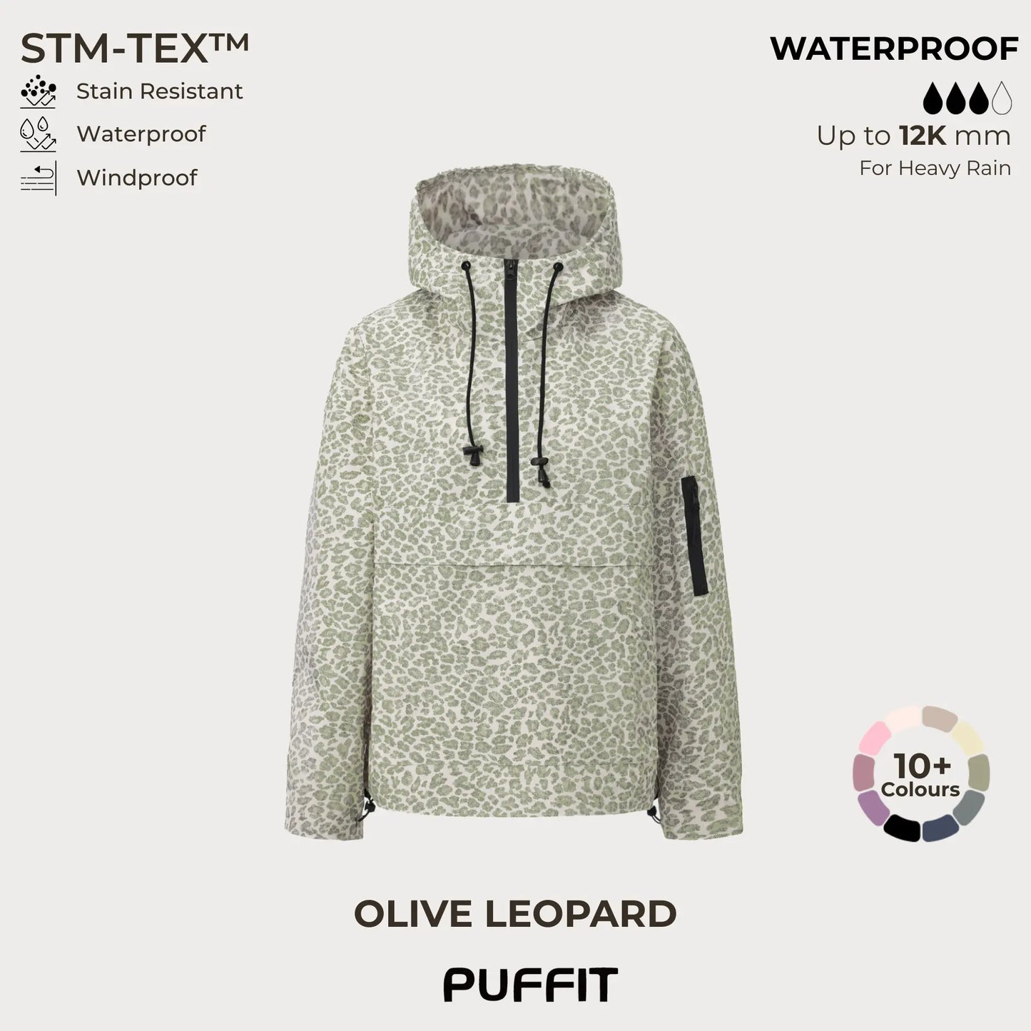 STM-TEX Waterproof Oversized Hoodie Coat – Warm Half-Zip Rain & Windproof Jacket with Adjustable Waist, Hood & Cuffs