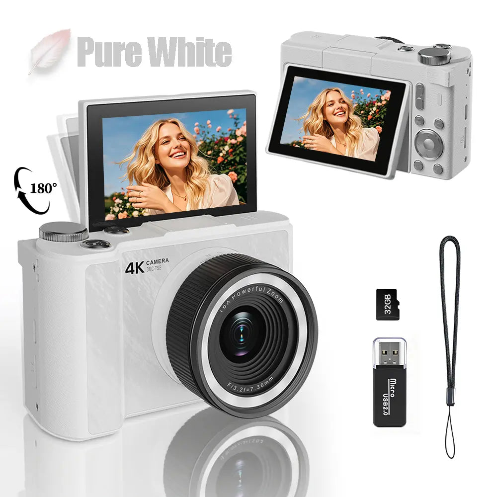 Digital Camera for Photography, Y2K Foldable Screen Portable Vlogging Camera with 32GB SD Card, Wrist Strap, Self Timer, Smooth Video vlogging Camera