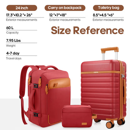 20" Carry On Suitcase, 3-Piece Luggage Set (24&28 inch sizes are not suitable for carry-on)& Travel Backpack, PC Hardside Spinner Luggage with TSA Lock, YKK Zipper, Lightweight Durable Suitcase for Men and Women Hard Shell Luggage