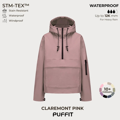 STM-TEX Waterproof Oversized Hoodie Coat – Warm Half-Zip Rain & Windproof Jacket with Adjustable Waist, Hood & Cuffs